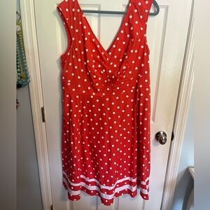 eShakti coral pink and White Polka Dot Midi Dress